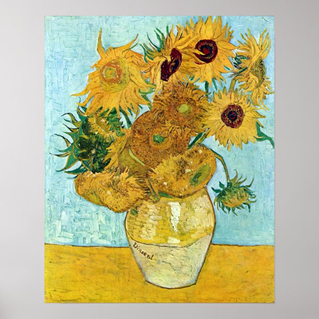 Poster van Gogh Vase à vie morte avec douze tournesols (Devant)