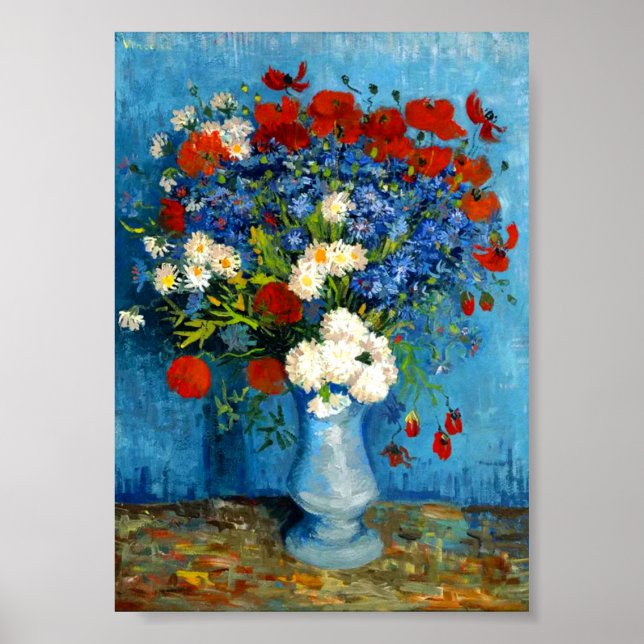 Poster Van Gogh Vase avec Cornflowers et Poppies (Devant)