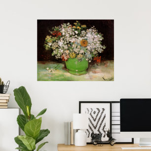 Poster Van Gogh Vase avec des zinnias et des fleurs, art 