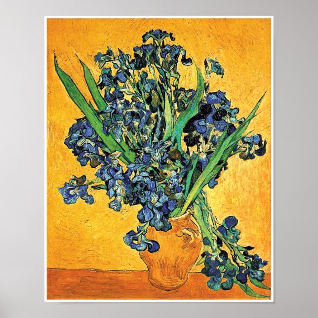 Poster Van Gogh - Vase avec Irises Arrière - plan jaune (Devant)