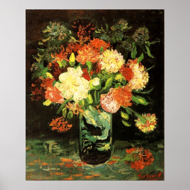 Poster Van Gogh Vase avec les oeillets (Devant)
