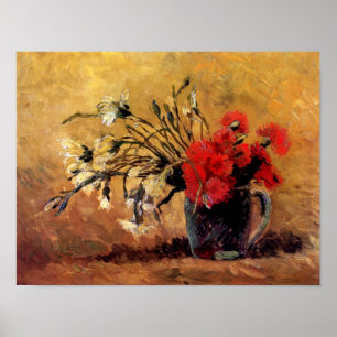 Poster Van Gogh - Vase avec oeillets rouges et blancs