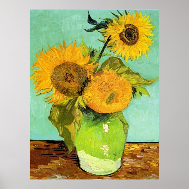 Poster Van Gogh - Vase avec trois tournesols (Devant)