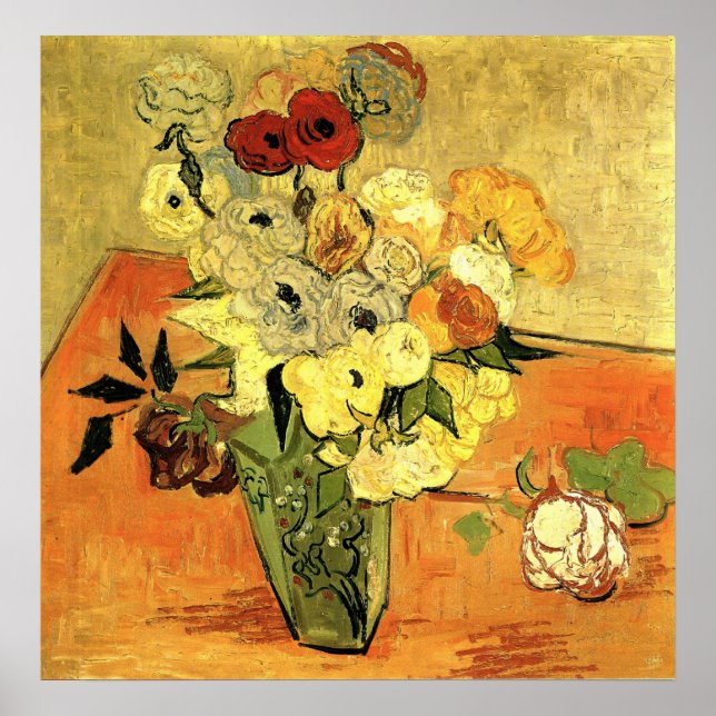 Poster Van Gogh - Vase japonais avec Roses et anémones (Devant)