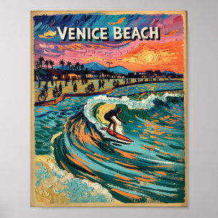 Poster Van Gogh Venice Beach Surf California Retro Travel