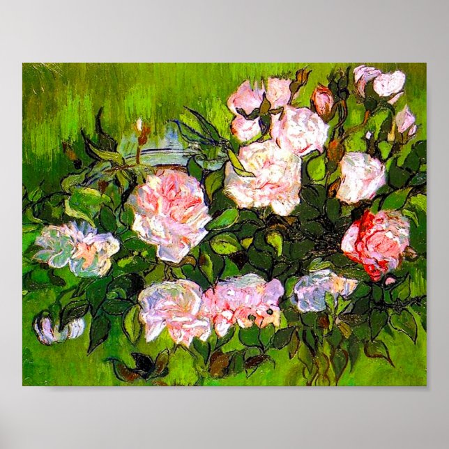Poster Van Gogh Vie morte avec des roses roses roses (Devant)