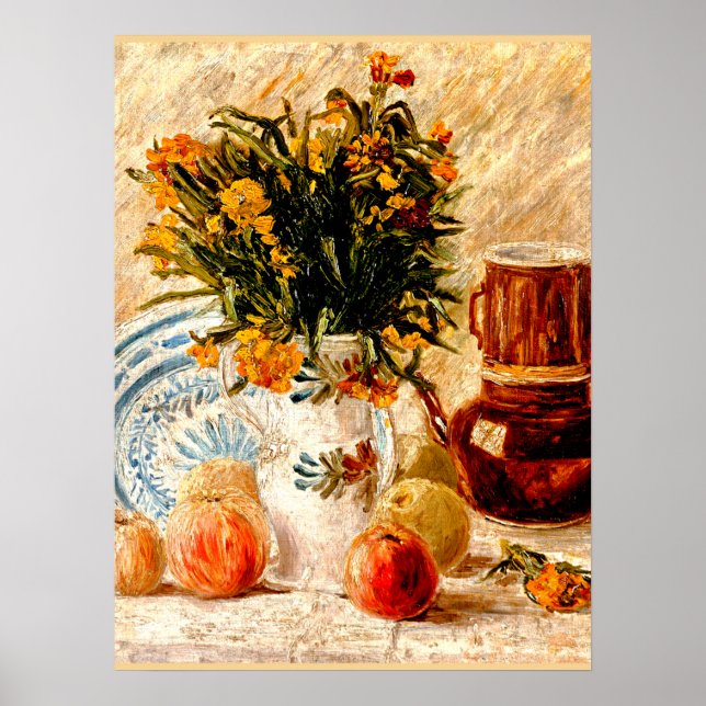 Poster Van Gogh - Vie morte avec pot de café et fleurs (Devant)