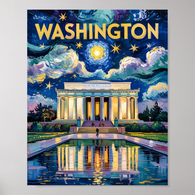 Poster Van Gogh Washington DC Travel Art Lincoln Memorial (Devant)