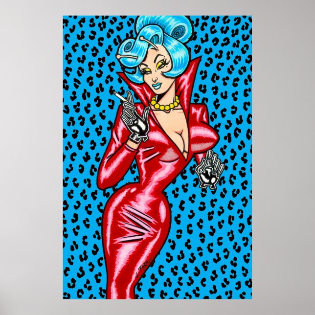 Poster Vana DeVinyl™/Robe de Vinyl Rouge/Poster Bleu (Devant)