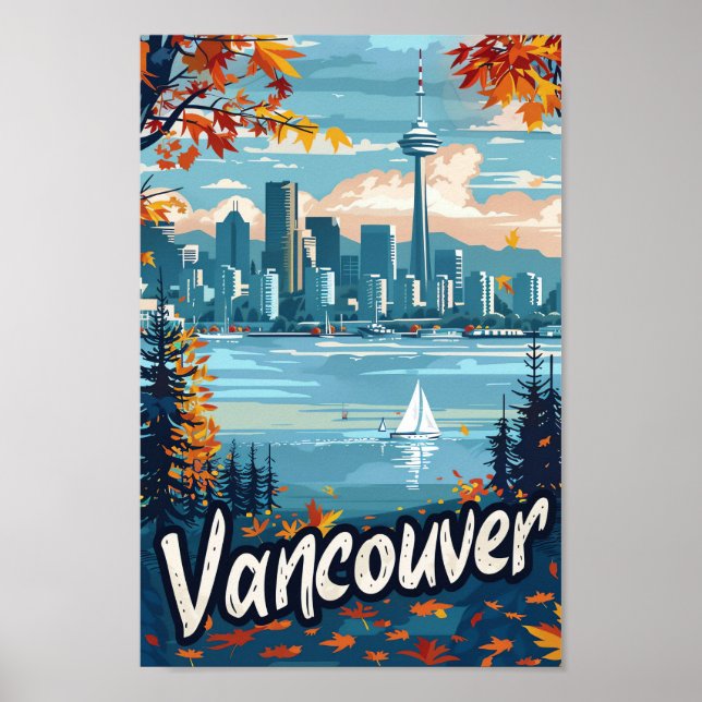 Poster Vancouver Canada Vintage Retro Illustration de voy (Devant)