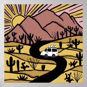 Poster VANLIFE Desert Cacti Mountain Explore Adventure