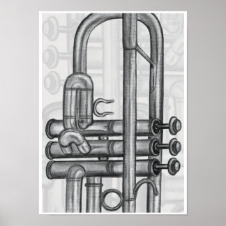 Poster Vanne de trompette en Charcoal Music Art Print
