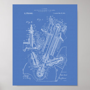 Poster Vanne moteur à gaz 1916 Plan directeur de l'art de