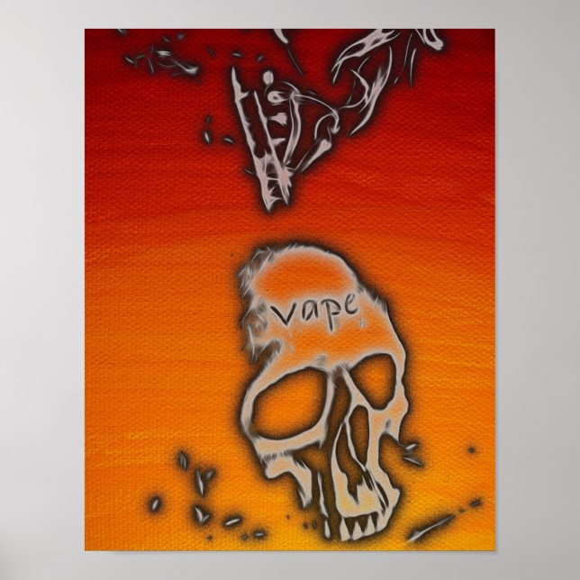 Poster Vapeur de fumée à crâne rouge orange florescent (Devant)
