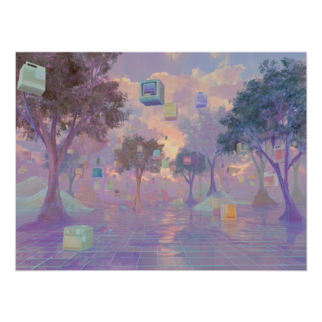 Poster Vaporwave Dream Forest with Floating Windows (Devant)