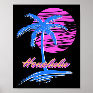Poster Vaporwave Synth Outrun Sunset 80s Plage Rétro Hono
