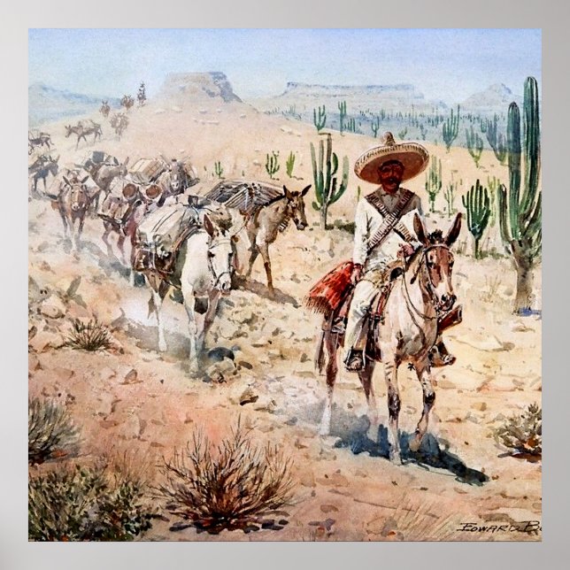 Poster "Vaquero Pack Train" par Edward Borein (Devant)