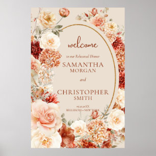 Poster Varié automne floral rouillé Répétition de bienven