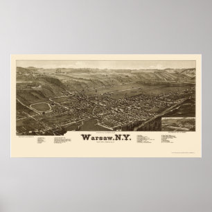 Poster Varsovie, New York Carte panoramique - 1885