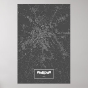 Poster Varsovie, Pologne (blanc sur noir)