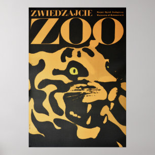 Poster Varsovie Pologne Visiter Le Zoo Tiger 1967 Ancien 