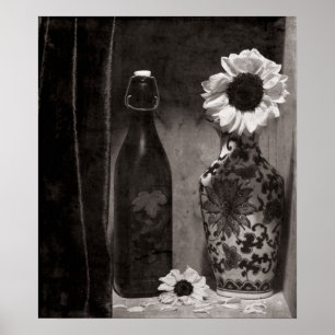 Poster Vase à bouteille et à fleur en noir et blanc