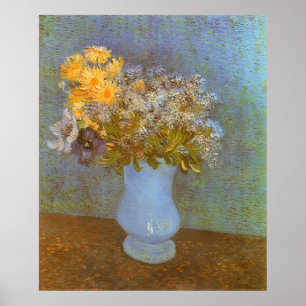 Poster Vase aux lilas, marguerites et anémones par Van Go