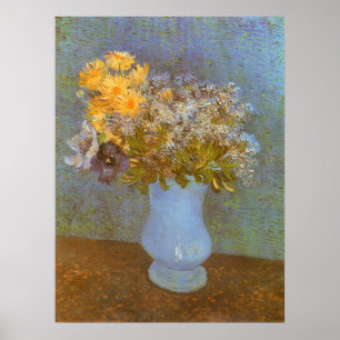 Poster Vase aux lilas, marguerites et anémones par Van Go