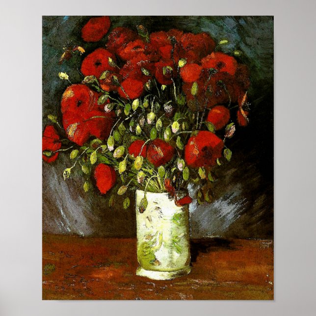 Poster Vase avec des papillons rouges Van Gogh Art (Devant)