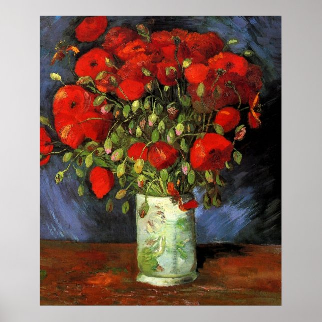 Poster Vase avec des pavots rouges par Vincent Van Gogh (Devant)