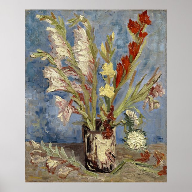 Poster Vase avec gladioli et Chine aster Vincent van Gogh (Devant)