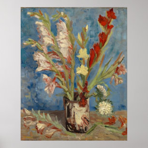 Poster Vase avec Gladioli et chinois Asters van Gogh