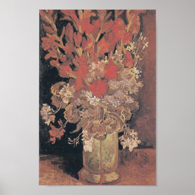Poster Vase avec Gladioli et oeillets de Van Gogh (Devant)