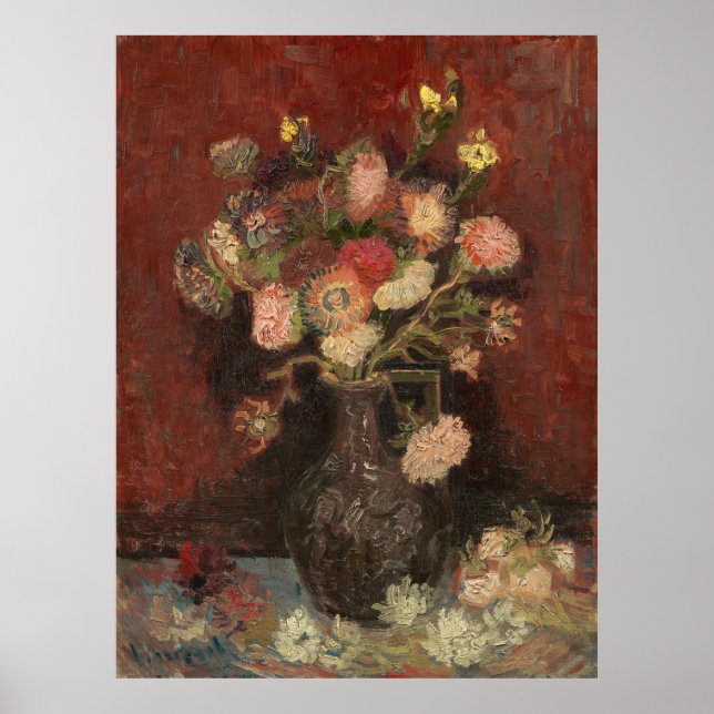 Poster Vase avec les chinois maîtres et gladioli van Gogh (Devant)