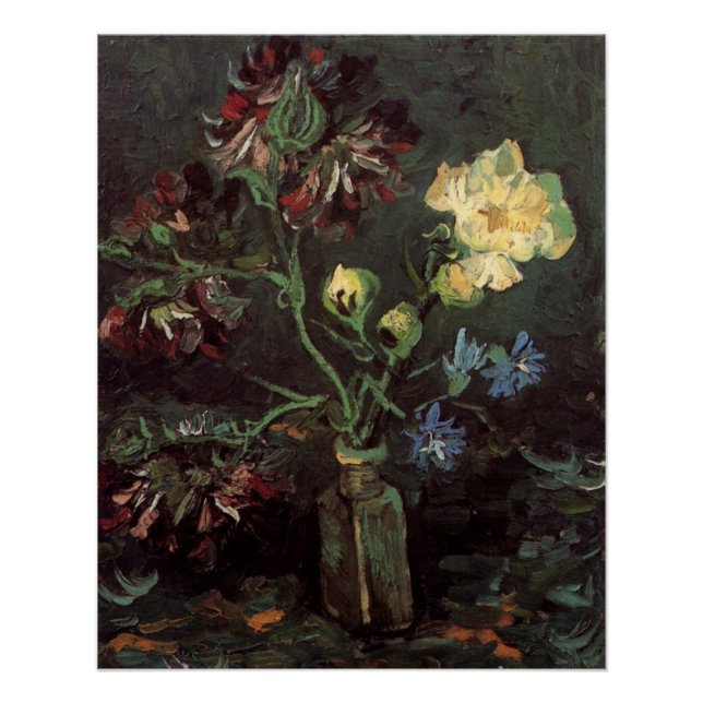 Poster Vase avec Myosotis et Peonies par Vincent van Gogh (Devant)