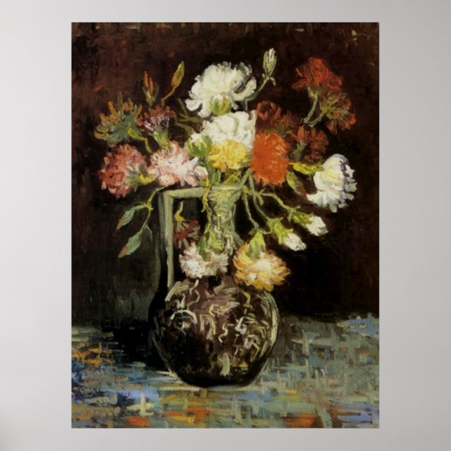 Poster Vase avec oeillets blancs par Vincent van Gogh (Devant)
