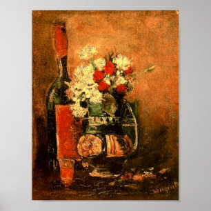 Poster Vase avec oeillets Roses & Bouteille Van Gogh Fine