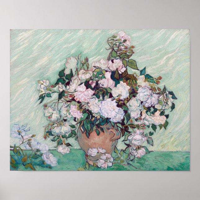 Poster Vase avec roses roses roses, Van Gogh (Devant)