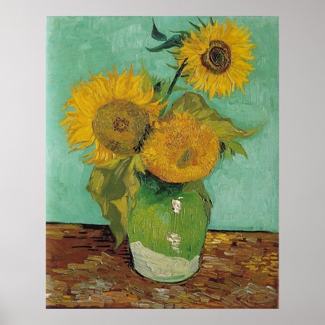 Poster Vase avec trois tournesols, Vincent van Gogh (Devant)