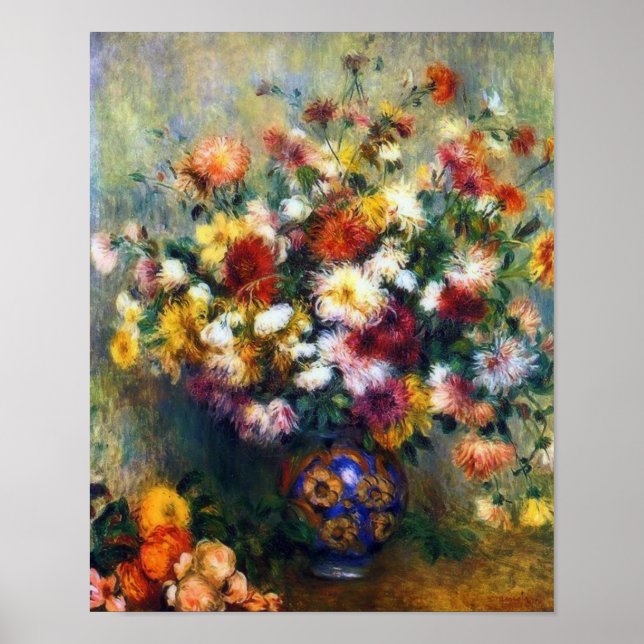 Poster Vase de Chrysanthemums Art de Renoir (Devant)