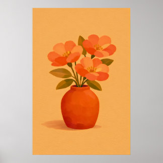 Poster Vase de fleurs en terre cuite terreuse moderne gou