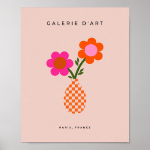 Poster Vase de fleurs rose orange neutre