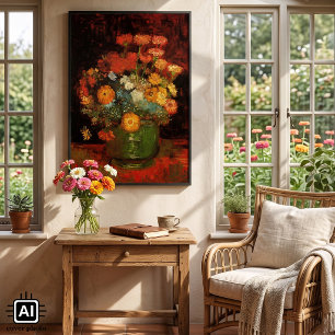 Poster Vase de nature morte avec des zinnias par Vincent