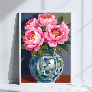 Poster Vase de pivoine   Pivoines de fleurs roses aquarel