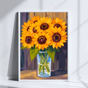 Poster Vase de tournesols Bouquet de fleurs jaunes aqua
