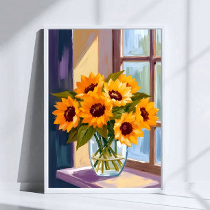 Poster Vase de tournesols   Bouquet floral jaune aquarell