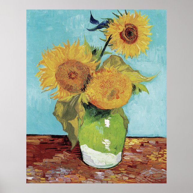 Poster Vase de Van Gogh avec trois tournesols (Devant)
