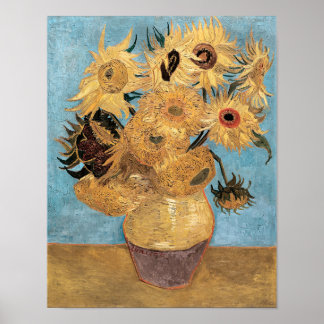 Poster Vase de Vincent van Gogh avec douze tournesols