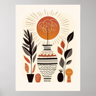 Poster Vase décorative Boho Abstrait en terre cuite moder