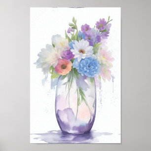 Poster Vase des fleurs d'aquarelle Couleur pastel